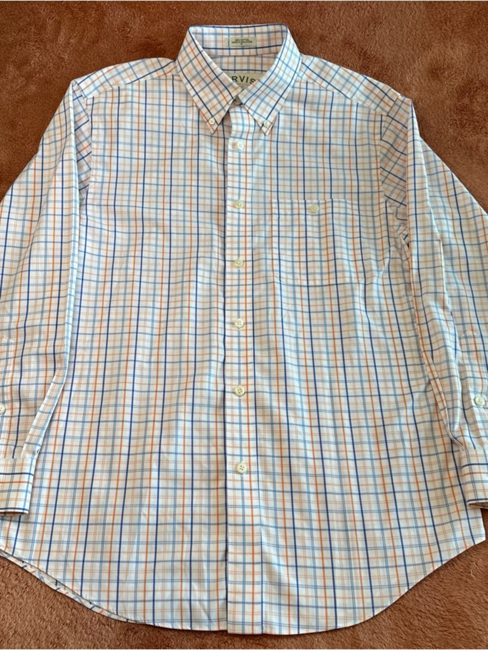 Button-Down Plaid Dress Shirt in Blue and Orange